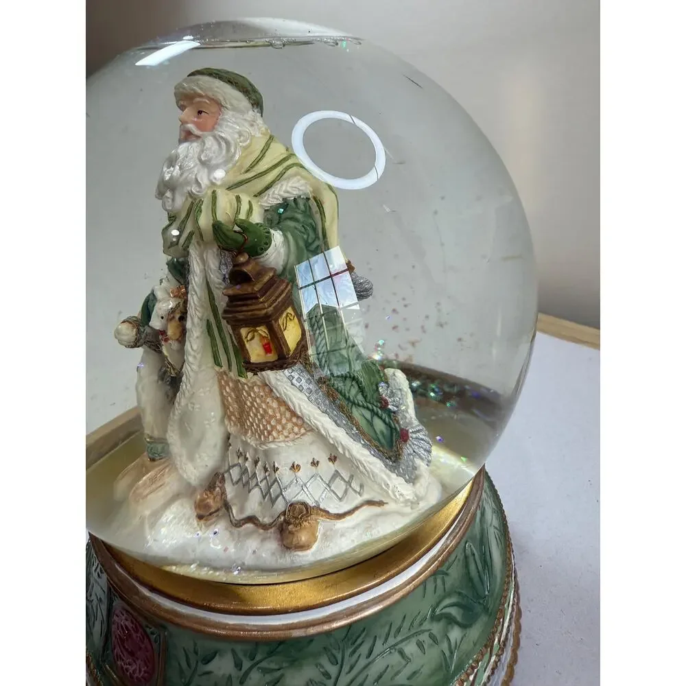 Vintage Fitz and Floyd Holiday Gregorian Santa Snowglobe Working Music Box